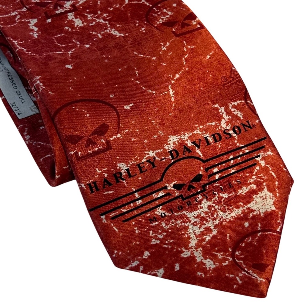 Harley Davidson Motorcycles Distressed Skull Silk Tie Red Black Men's Accessory